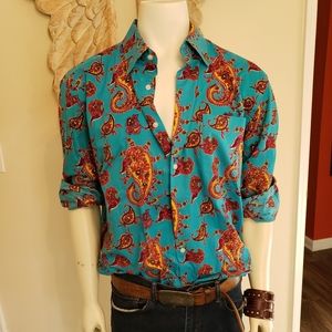 ALAN FLUSSER TEAL TEAL PAISLEY BUTTON DOWN